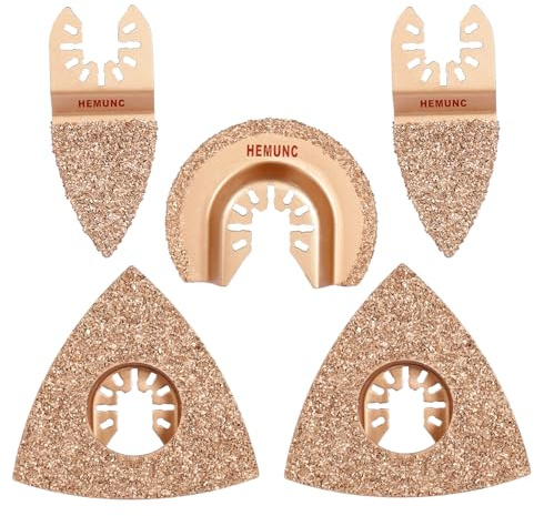 5 Stück gemischte oszillierende Sägeblätter, HEMUNC Schnellentriegelung, Multitool, Hartmetall, oszillierende Klingen, Zubehör-Set zum Schleifen, Schleifen und Schneiden