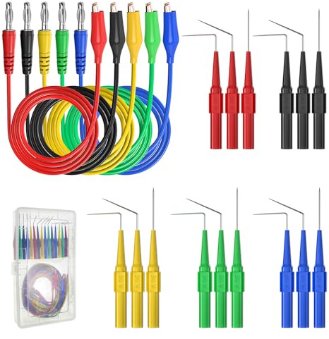 Cleqee 20PCS Back Probe Kit 4mm Banana Plug to Copper Crocodile Clip | 3 Configurations Back Probe Pins, Test Leads Kit, Car Repairing Diagnostic