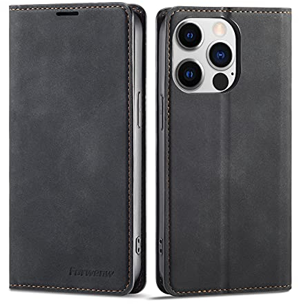 EYZUTAK Hülle für iPhone 11 Pro (5.8 inch), Magnetverschluss Premium PU Leder Flip Case mit Kartenfächern Brieftasche Standfuntion stoßfeste Silikonhülle Retro Ledertasche - Schwarz