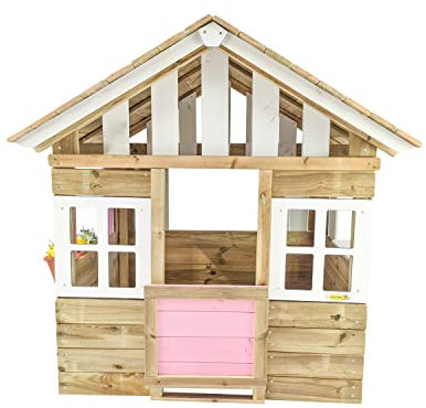 Lollipop - Maison en bois pour enfant avec porte, pot de fleurs et rebord - Bois traité pour l'extérieur rose