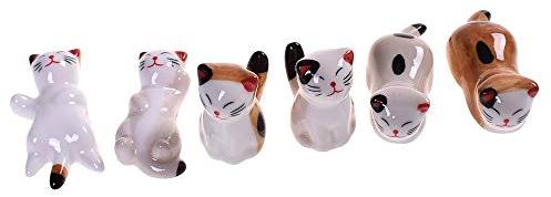 IUAQDP Set mit 6 niedlichen Katzen-Essstäbchen, Löffelständer, Messer, Gabel, Halter, Essstäbchen, Gabelhalter, Ständer, Essstäbchen, Ständer, Keramik, Heimdekoration