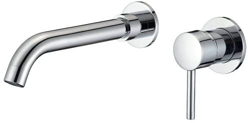 VALAZ Guadiana Series Bathroom Flush-Mounted Chrome Single Lever Mixer Tap for Washbasin, Hot and Cold Water Mixer, Water Saver, Quick Installation, Brass, Stainless, Spout 21 cm