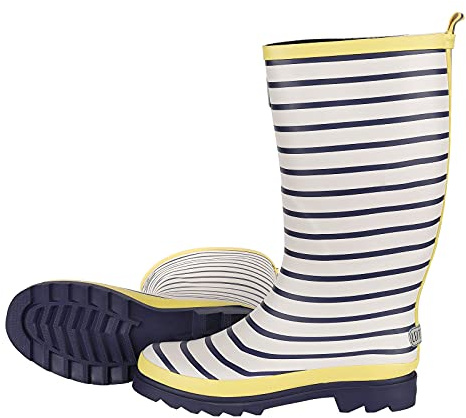 Leitfeuer Damen Gummistiefel gestreift - gestreifter Regenstiefel Stiefel mit Streifen Ringeldesign Maritim in Dunkelblau/Weiß Größe 37
