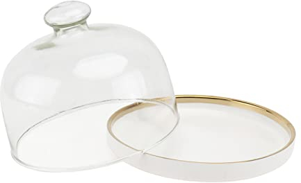 Angoily 1 Set Coperchio in Con Vassoio Piatto in Ceramica Coprivivande Cupola Di Formaggio Cloche Torta Di Paletta Torta in Porcellana Abito Schermo Bianca Bicchiere