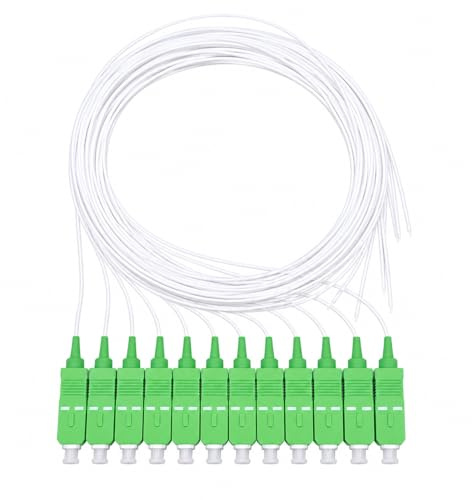 Elfcam® -12 Unidades Pigtail de Fibra Óptica SC/APC Monomodo 9/125um OS2, 0,9mm 1 Metro (Blanco)