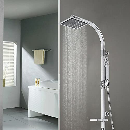 Duschset Duscharmatur Duschsystem mit Regendusche und Duschkopf Handbrause für Badezimmer Kupfer Dusche,Moderde Design Chromoptik Regendusche mit Wandhalterung