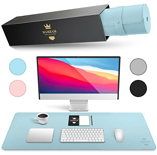 HAMZAM PU Leder Schreibtischunterlage groß 90x40cm - Premium Schreibunterlage Schreibtisch hochwertig genäht - Schreibtisch Unterlage mit Mauspad Funktion - Tischunterlage Schreibtisch - Desk Mat