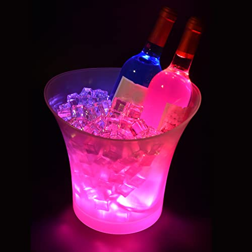 Tiandirenhe Secchiello per Il Ghiaccio da 5 Litri, Secchiello per Champagne per Ghiaccio con Luce LED Colorata, Colore può Essere Impostato, Sfumatura di Colore