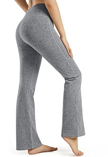 Promover Yogabyxor för kvinnor med fickor Bootcut sportbyxor hög midja träning bootleg magkontroll arbetsbyxor för arbete och fritid