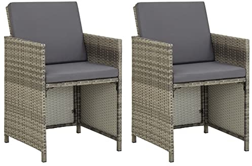 MOONAIRY Gartenstühle 2 STK. mit Auflagen, Gartenmöbel, Balkonstühle, Hochlehner, Balkonmöbel, Bistrostuhl, Garten Stühle, Armlehnenstuhl, Poly Rattan Grau