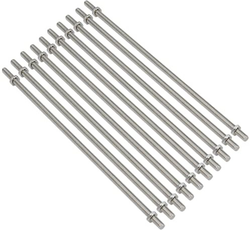 Befenybay 10 Stück M6 x 250 mm 304 Edelstahl Vollgewindestange Rechtsgewinde 1 mm Steigung mit 20 Stück Sechskantmuttern