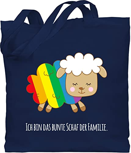 Baumwolltasche - LGBTQ Kleidung Pride Flag - Ich bin das bunte Schaf der Familie - weiß - Unisize - Navy Blau - lgbt buntes stoffbeutel jutebeutel csd regenbogen stofftasche lesbian in baumwolle