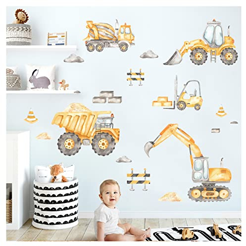 Grandora Wandsticker Bagger Set Wandtattoo Kinderzimmer Junge Fahrzeuge Babyzimmer Wandaufkleber Baustelle Wanddeko DL965-5