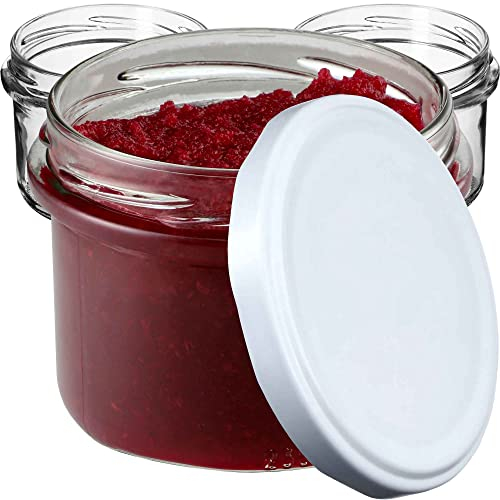 KADAX Piccoli barattoli per conserve da 235 ml, fi82, mini bicchieri per miele e condimento, vasetti per marmellata con coperchio, vasetti ermetici da regalare (bianco 10 pezzi)