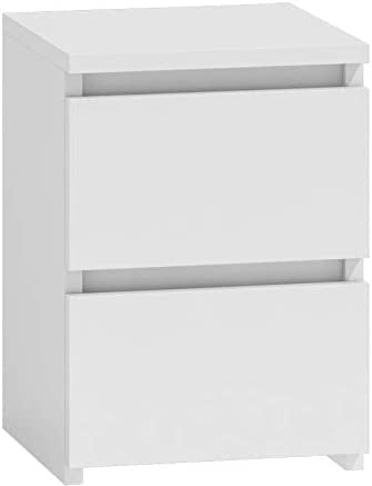 CDF Nachttisch Beistelltisch Schubladenschrank Nachtschrank 2 Schubladen | Nachtkästchen Kleine Kommode für Schlafzimmer Wohnzimmer Kinderzimmer Flur Modern - Malwa M2 Weiß