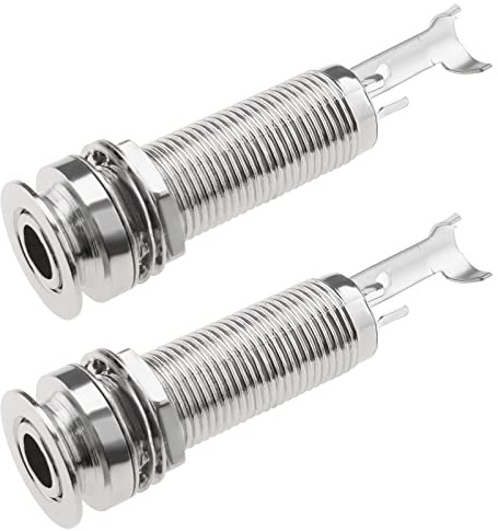 EMSea 2 Uds Conector de Salida de Clavija de Extremo Cilíndrico 1/4 Pulgadas 6,35mm Conector de Clavija de Extremo de Barril Estéreo para Accesorios de Instrumentos de Bajo de Guitarra Plateado