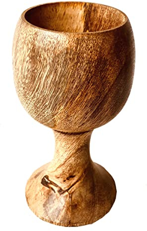 ALADEAN Wooden Goblet - Handmade Vintage Chalice Wine Drinking Cup, 6 x 5oz, Perfect for Wedding, Christmas, Eucharist & Kiddush (1Pc)
