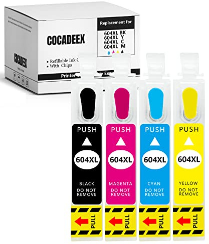 COCADEEX Leere 604XL nachfüllbare Tintenpatronen kompatibel mit XP-2200 XP-2205 XP-3200 XP-3205 XP-4200 XP-4205 WF-2935 WF-2930 WF-2910 WF-2950 Drucker, mit Einwegchip (1 Set 604XL Tintenpatronen)