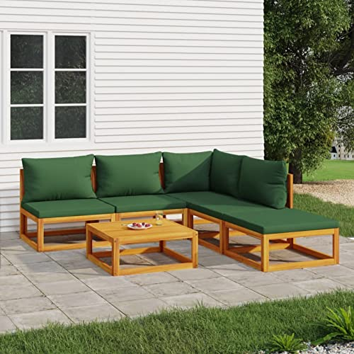 MOONAIRY 6-TLG. Garten-Lounge-Set mit Grünen Kissen, Gartenmöbel, Balkonmöbel, Gartenlounge, Terassenmöbel Außen, Loungemöbel Balkon, Gartengarnitur, Massivholz