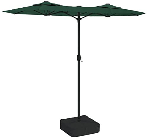 vidaXL Doppelsonnenschirm, Sonnenschirm mit LEDs Eisenmast, Gartenschirm mit Kurbel Sonnenschirmständer, Marktschirm Strandschirm UV-Schutz, Grün
