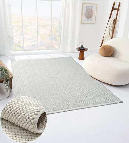 MY-RUG Teppich 160 x 230 cm - Moderner Wohnzimmer Teppich Grau Weiß | Pflegeleichter Teppich Schlafzimmer im Sisal-Look, Robust & Weich, Waschbarer Teppich für Kinderzimmer & Büro