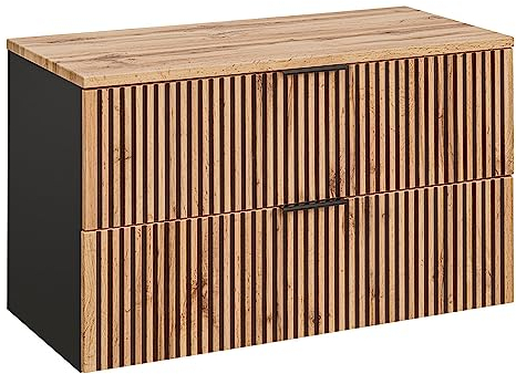 Lomadox Mobile sottolavabo da 100 cm, per lavabo da appoggio, colore antracite con rovere scanalato, 100,6 x 59,2 x 46,5 cm (larghezza x altezza x profondità)