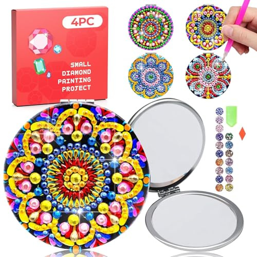 CharySim Diamond Painting Taschenspiegel Dimond Painting Kinder Geschenkideen Mädchen 6-14 Jahre Basteln Kits Reisespiegel Bastelset Mädchen 7 8 9 10 11 jahre geschenk Diamant Malerei Mandala