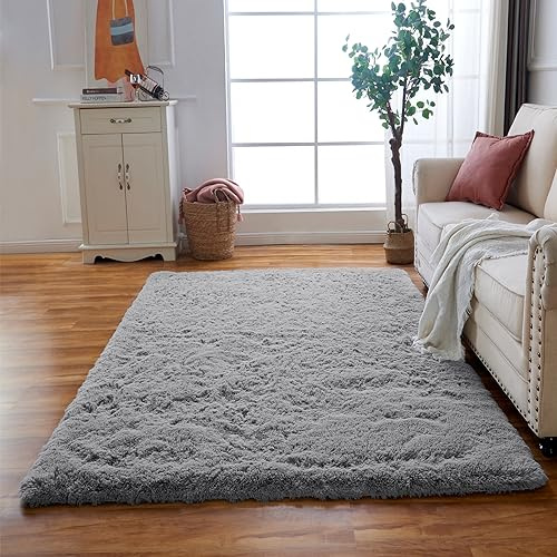 Obundi 160x230cm Wohnzimmerteppich Grau Waschbar Teppich für Lounge | Flauschig, Hochflor 4-5 cm, Hochwertiger Schaumstoff, für Schlafzimmer, Kinderzimmer, Babyzimmer