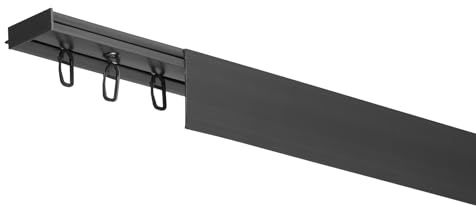 RENA Vorhangschiene 1-Läufig Gardinenschiene aus Kunststoff Vorhang-Deckenschiene mit Abdeckung und Überklipshaken Gardinenleiste Gardinenstange Gardinen Vorhänge für Deckenmontage Schwarz 140cm