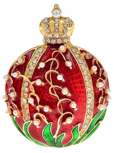 Målad olja och diamant granatäpple brosch klockblomma bröstbukett röda vintage stift, Järn