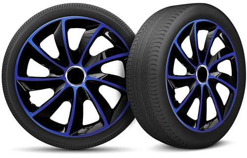 Radkappen 17 Zoll Radzierblenden 4er Set passend für alle Stahlfelgen - Einstellbarer Sicherungsring - Schwarz Blau