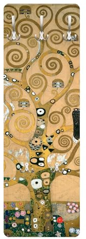Bilderwelten Garderobe Kunst 105cm x 34cm 3D-Optik Lebensbaum Klimt Garderobenhaken Garderobenpaneel Flurgarderobe Flur-Möbel Wandgarderobe Holz