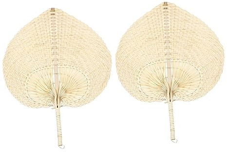 2 Stück Handgefertigte Grass Handfächer in Beige für Strand und Party