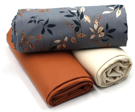 VmG-Store 1,5m Baumwollstoff Set Designstoff + 2x Uni farblich abgestimmt 100% Baumwolle Material Auswahl (Zarte Blätter Set25)