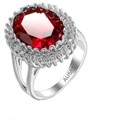 AMDXD Echtschmuck Trauringe 14K Au585 Weißgold, Klassisch Bandringe Hochzeitsband Rot, Gold 585 Moissanit Antragsring Bandringe, Gr.62 (19.7)