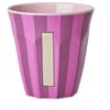 Rice Melaminmugg medium randig med bokstäver, modell för pojke blågröna toner, storlek 9 x 9 cm (I flicka)