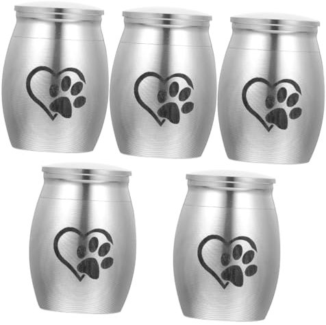 YARNOW 5stücke Cat Keepsake Cinerary Casket Edelstahl Pet Urn Für Tierasche Mit Herz-pfotenabdruck Langlebig Und Rostfrei Für Erinnerungen An Geliebte Haustiere