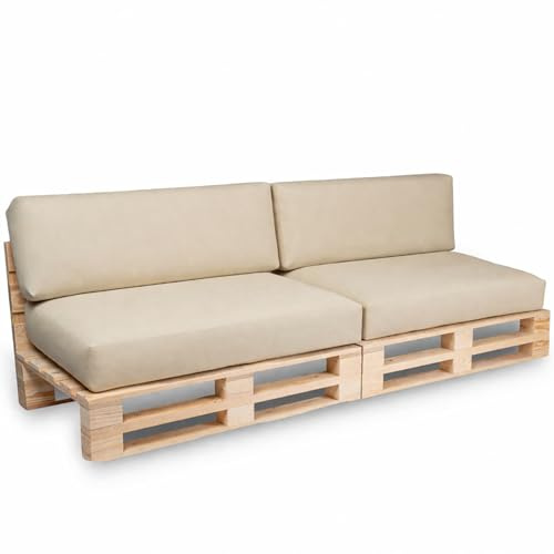 bananair Coussins Palettes Déhoussables, Tissu Imperméable et Anti-UV – Set 2 Assises 120x80 cm + 2 Dossiers 120x40 cm (Beige)