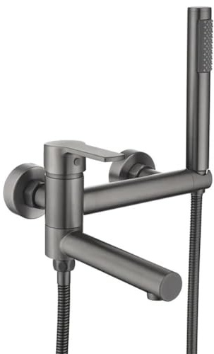 Badewannenarmatur Badewanne Wasserhahn Messing Wandmontage Einhand Wannenbatterie Badewannen Armatur Mit Handbrause Badewanne Mischbatterie Duscharmatur, Grau