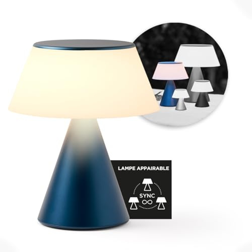 Lexon LUMA L - Lampada da comodino a LED, grande luce da tavolo senza fili, con dimmer di intensità e sincronizzazione multi lampade, 9 colori di luce ricaricabile - blu scuro