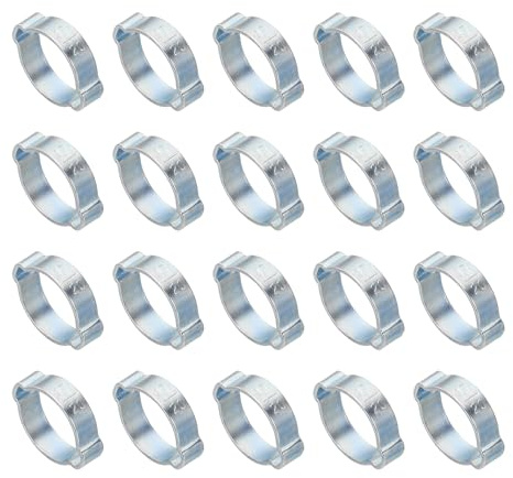 PATIKIL 20 Pcs 17-20mm Collier de Serrage à Double Oreille, Anneaux de Sertissage de Clip Torique en Acier Galvanisé pour Connexions de Raccords Tubes Essence Carburant, Ton Argenté