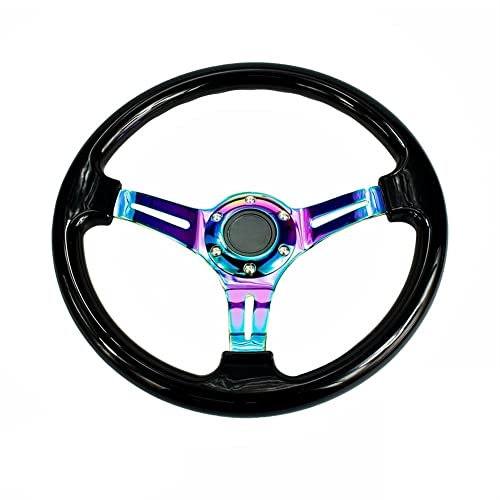 ZiYouao Sportlenkrad Universal 350mm 14Inch Classic Abs Auto-Sport-Lenkrad mit Neo-Chromspeichen Holzlenkrad(Noir)