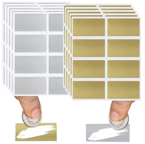 VEGCOO Rubbelaufkleber, 272 Stück Rubbellose 42 x 23 MM Selbstklebend Kratzkarte Rubbellos Rechteckig für DIY Postkarte Überraschung Geheimes Sammelalbum Party Geschenk (Gold+Silber)