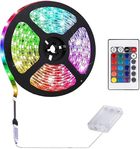 SUAVER LED Streifen Lichte Batteriebetriebene RGB 5050 LED Strip mit Fernbedienung,Schneidbar für TV Hintergrundbeleuchtung Deko,Schränke,Treppen Deko (1, 1m 60LED)