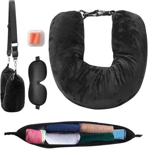 VINEST Stuffable Neck Pillow for Travel, Washable Travel Pillow for Airplane, Ultra-soft Travel Neck Pillow Cover, Travel Pillows with Ear Plug and Eye Mask for Train and Car, without Filling