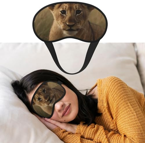 Augenmaske zum Schlafen, atmungsaktiv, lichtblockierend, Schlafmaske, das wartende Löwenjunges, Nacht, Augenbinde, weich, bequem, Nacht-Augenschutz, für Männer und Frauen, Augenabdeckung für