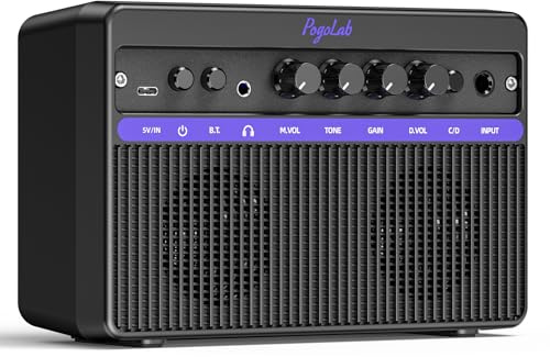 8W*2 Mini Gitarrenverstärker, tragbarer Gitarre Verstärker mit Zwei Lautsprechern, Clean/Overdrive-Ton, Kopfhörerbuchse, wiederaufladbarer Bluetooth-Elektro-Gitarrenverstärker für Übung & Zuhause