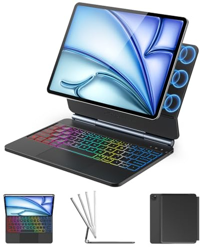 KBCASE Magic Keyboard Case for iPad Air 11 M4/M3/M2/5/4, Pro 11 4/3/2/1 | Floating Cantilever Stand,Smart Trackpad, Support Magnétique, 7-Color Backlight, QWERTY Layout for Students, Travel & Work