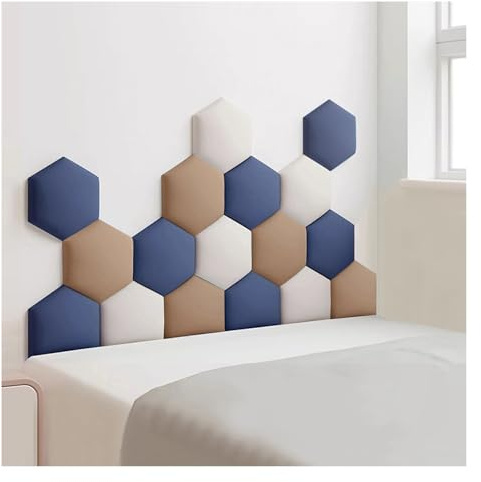Rembourrage Mural 3D Anti-Collision, Panneaux muraux hexagonaux rembourrés, Panneau de tête de lit Autocollant Mural pour Chambre d'enfant (Marron Clair, 120 x 70 cm)