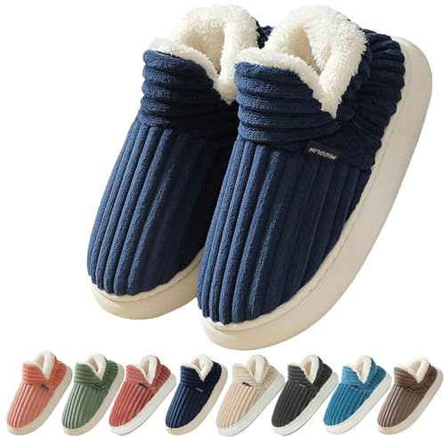 Coswind Chaussons Femme Homme Hiver Chaud Pantoufles Confortable Fermé Mousse Mémoire Antidérapantes l'intérieur et l'extérieur Bleu marine 290